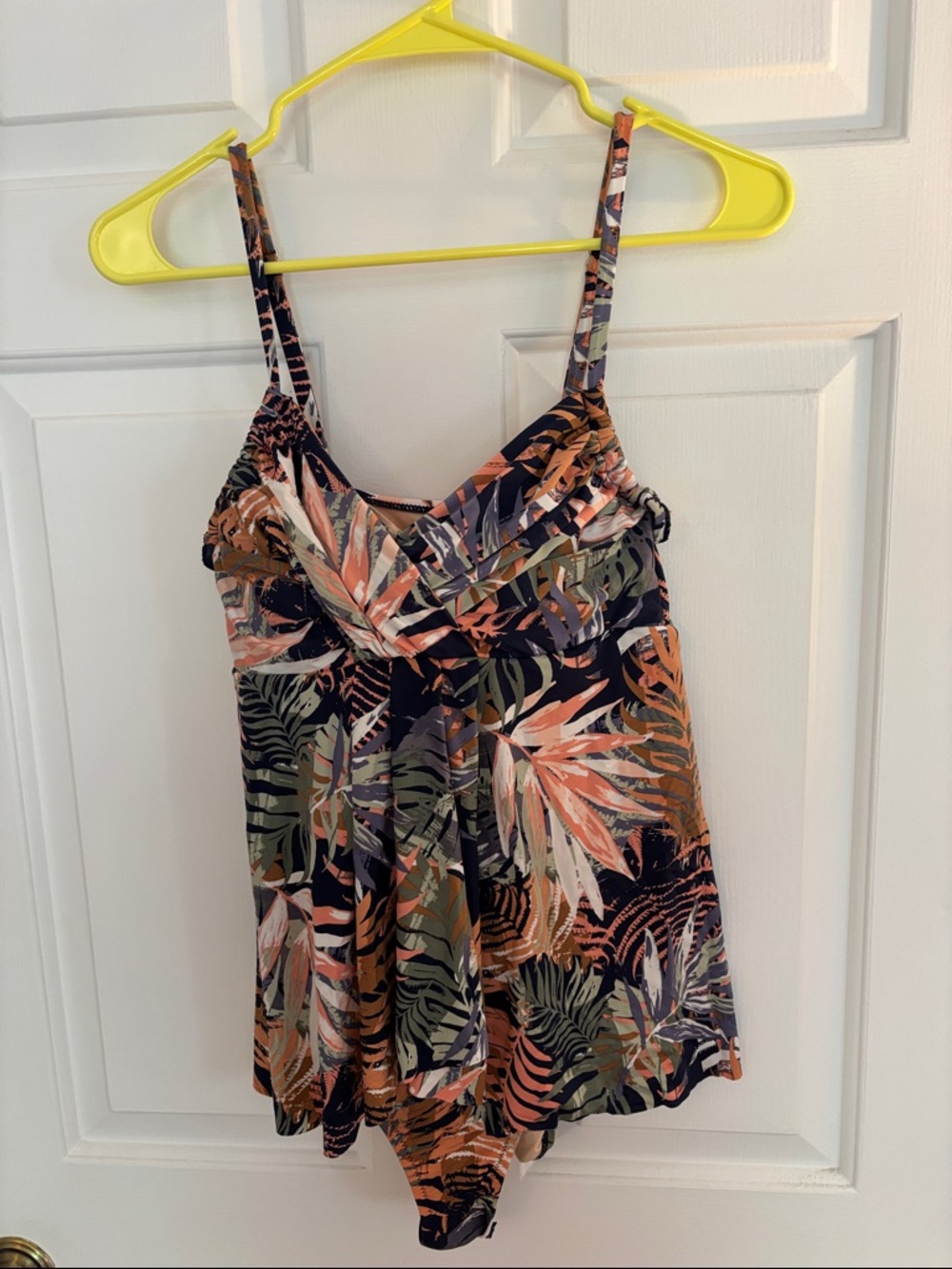 Garnet Hill Tropical Leaf One-Piece Swimsuit in Black, Olive & Coral